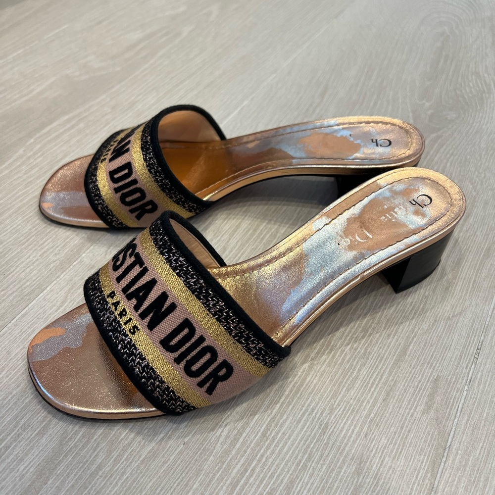 Authentic Dior Dway Mules in Rose Gold and Black